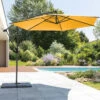 Parasol Décentré Rond Manoa Jaune Moutarde Hespéride -Promos Jardin Meubles Boutique parasol decentre rond manoa jaune moutarde hesperide